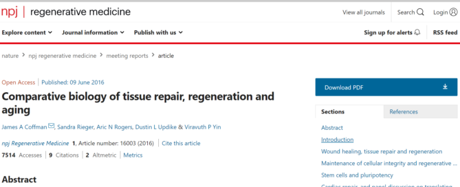 Comparative Biology of Tissue Repair, Regeneration and Aging